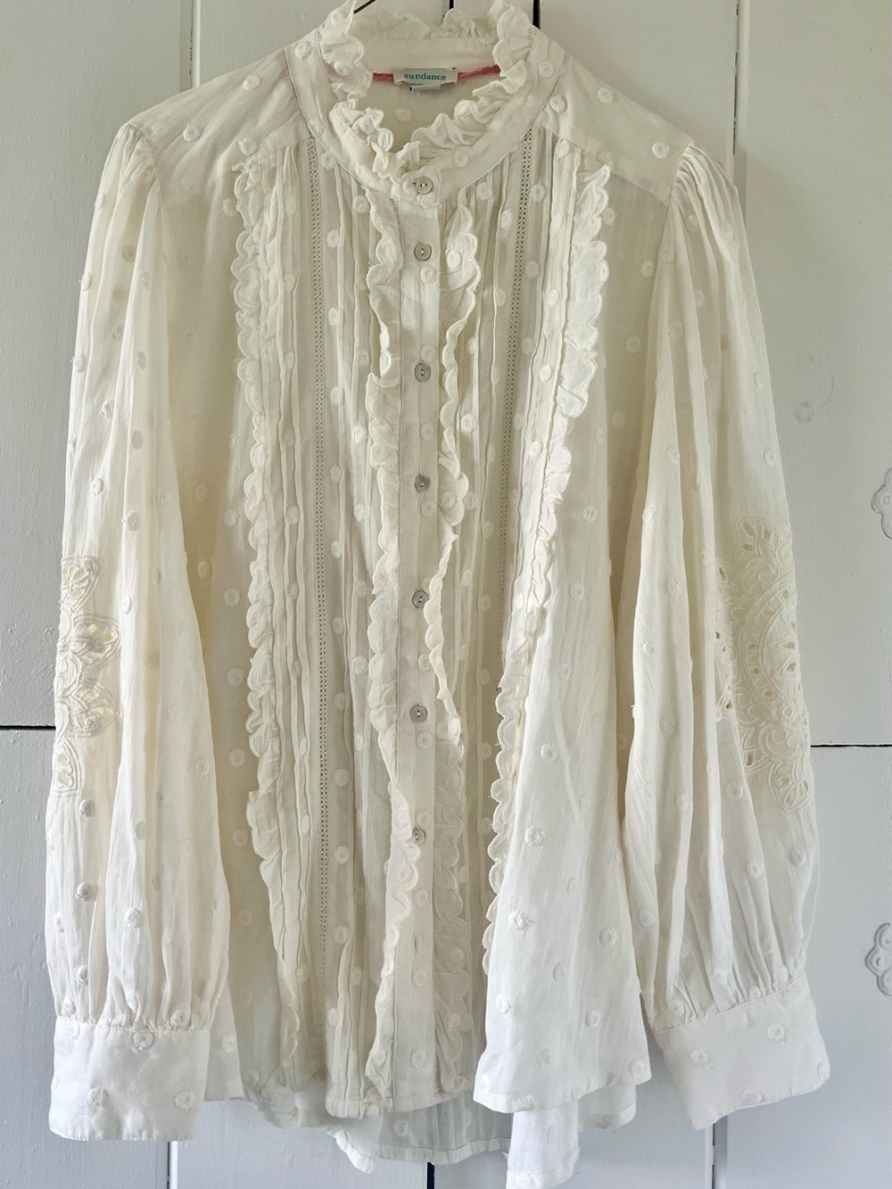 Sundance Cream Ruffled Button-Down Blouse